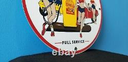 Vintage Shell Gasoline Porcelain Gas Oil Service Pump And Polish Car Wash Sign