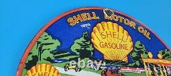 Vintage Shell Gasoline Porcelain Gas Oil Service Station Pump Plate Dealer Sign