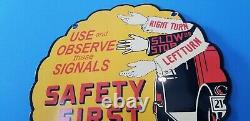 Vintage Shell Gasoline Porcelain Gas Oil Service Station Safety First Pump Sign