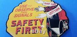 Vintage Shell Gasoline Porcelain Gas Oil Service Station Safety First Pump Sign