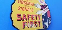 Vintage Shell Gasoline Porcelain Gas Oil Service Station Safety First Pump Sign