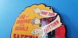 Vintage Shell Gasoline Porcelain Gas Oil Service Station Safety First Pump Sign