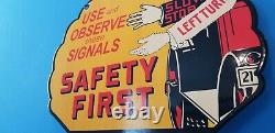 Vintage Shell Gasoline Porcelain Gas Oil Service Station Safety First Pump Sign