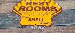 Vintage Shell Gasoline Porcelain Gas Restroom Service Station Pump Plate Sign
