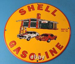 Vintage Shell Gasoline Porcelain Gas Service Station Garage Mechanic Pump Sign