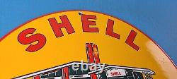 Vintage Shell Gasoline Porcelain Gas Service Station Garage Mechanic Pump Sign