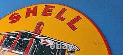 Vintage Shell Gasoline Porcelain Gas Service Station Garage Mechanic Pump Sign