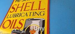 Vintage Shell Gasoline Porcelain Lubricating Motor Oil Service 15 Pump Sign