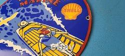 Vintage Shell Gasoline Porcelain Marine Gas Oil Service Station Pump Plate Sign
