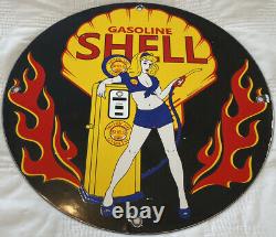Vintage Shell Gasoline Porcelain Sign, Gas Station, Pump Plate, Motor Oil