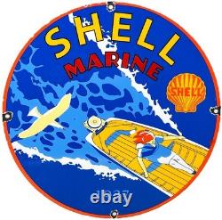 Vintage Shell Gasoline Porcelain Sign Gas Station Pump Plate Motor Oil Pin Up