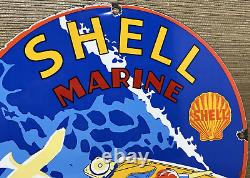 Vintage Shell Gasoline Porcelain Sign Gas Station Pump Plate Motor Oil Pin Up