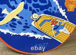 Vintage Shell Gasoline Porcelain Sign Gas Station Pump Plate Motor Oil Pin Up