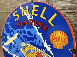 Vintage Shell Gasoline Porcelain Sign Gas Station Pump Plate Motor Oil Pin Up
