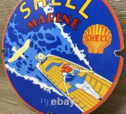 Vintage Shell Gasoline Porcelain Sign Gas Station Pump Plate Motor Oil Pin Up