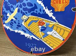 Vintage Shell Gasoline Porcelain Sign Gas Station Pump Plate Motor Oil Pin Up