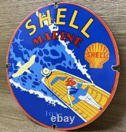 Vintage Shell Gasoline Porcelain Sign Gas Station Pump Plate Motor Oil Pin Up