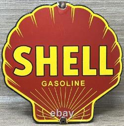 Vintage Shell Gasoline Porcelain Sign Gas Station Pump Plate Motor Oil Service