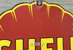 Vintage Shell Gasoline Porcelain Sign Gas Station Pump Plate Motor Oil Service