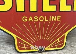 Vintage Shell Gasoline Porcelain Sign Gas Station Pump Plate Motor Oil Service