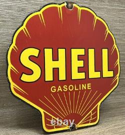 Vintage Shell Gasoline Porcelain Sign Gas Station Pump Plate Motor Oil Service