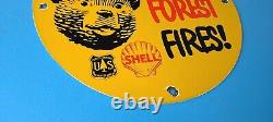 Vintage Shell Gasoline Porcelain Smokey Bear Forest Fires Service Service Sign