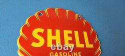Vintage Shell Gasoline Sign Gas Oil Pump Porcelain Small Man Cave Wall Sign