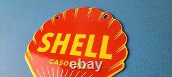 Vintage Shell Gasoline Sign Gas Oil Pump Porcelain Small Man Cave Wall Sign