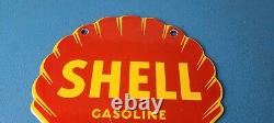 Vintage Shell Gasoline Sign Gas Oil Pump Porcelain Small Man Cave Wall Sign