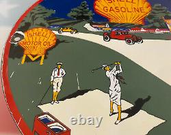 Vintage Shell Motor Oil Porcelain Sign Gas Station Pump Plate Golf Pebble Beach