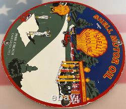 Vintage Shell Motor Oil Porcelain Sign Gas Station Pump Plate Golf Pebble Beach