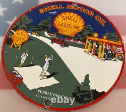 Vintage Shell Motor Oil Porcelain Sign Gas Station Pump Plate Golf Pebble Beach