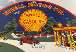 Vintage Shell Motor Oil Porcelain Sign Gas Station Pump Plate Golf Pebble Beach