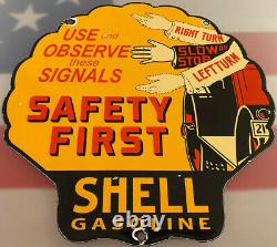 Vintage Shell Oil Porcelain Safety Sign Gasoline Station Pump Plate Motor Oil
