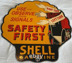 Vintage Shell Oil Porcelain Sign Gasoline Station Safety Advisory Motor Service