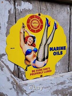 Vintage Shell Porcelain Marine Motor Oil Boat Lake Cabin 10 Gas Station Service