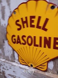 Vintage Shell Porcelain Sign Automobile Lube Auto Oil Gas Station Service Pump