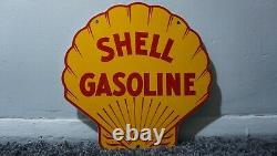 Vintage Shell Porcelain Sign Gas Motor Oil Station Pump Clam Gasoline Ad Pump