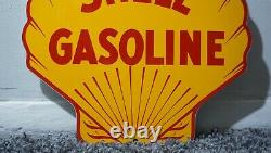 Vintage Shell Porcelain Sign Gas Motor Oil Station Pump Clam Gasoline Ad Pump