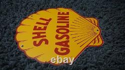 Vintage Shell Porcelain Sign Gas Motor Oil Station Pump Clam Gasoline Ad Pump