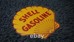 Vintage Shell Porcelain Sign Gas Motor Oil Station Pump Clam Gasoline Ad Pump