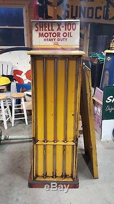 Vintage Shell oil can rack with 2 signs