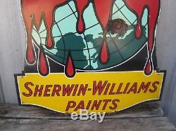 Vintage Sherwin Williams Paint Globe Large Porcelain Metal Sign Gas Oil Farm