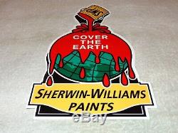 Vintage Sherwin Williams Paints Cover The Earth 12 Metal Gasoline & Oil Sign