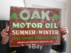 Vintage Sign Oak Motor Oil Flange Rare Original 18x14 Double Sided Metal
