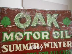 Vintage Sign Oak Motor Oil Flange Rare Original 18x14 Double Sided Metal
