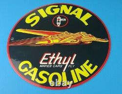 Vintage Signal Gasoline Porcelain Gas Oil Service Station Ethyl Pump Plate Sign