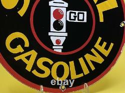 Vintage Signal Gasoline Porcelain Sign Gas Station Pump Plate Motor Oil Lubester
