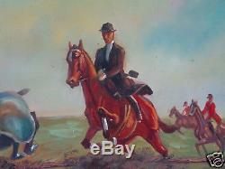 Vintage Signed Hale English Equestrian Fox Hunting Hunt Scene Painting On Canvas