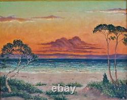 Vintage Signed Oil Painting Florida Sunset Beach Ocean Seascape on Canvas Ryswyk
